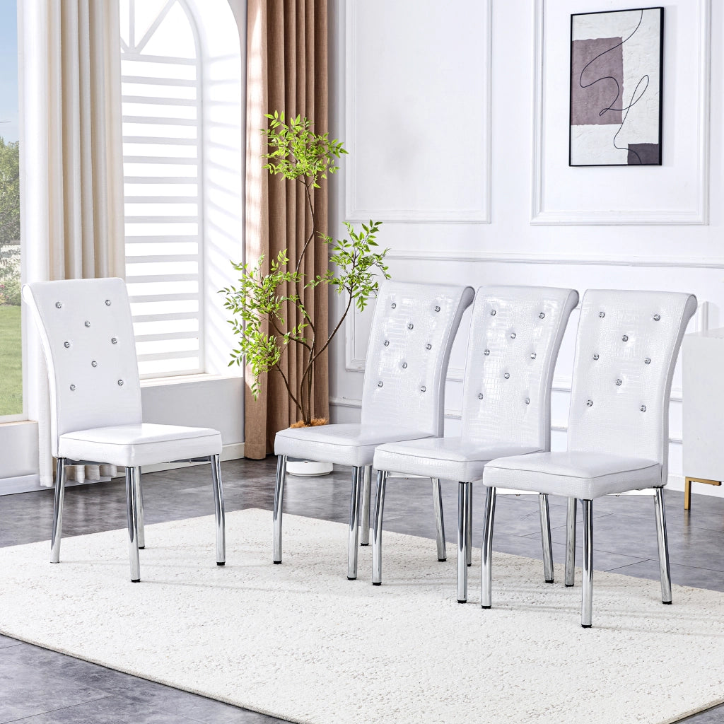 Sedia da Pranzo Set da 2 con Schienale Imbottito, Piedini Regolabili, Metallo e PVC Bianco
