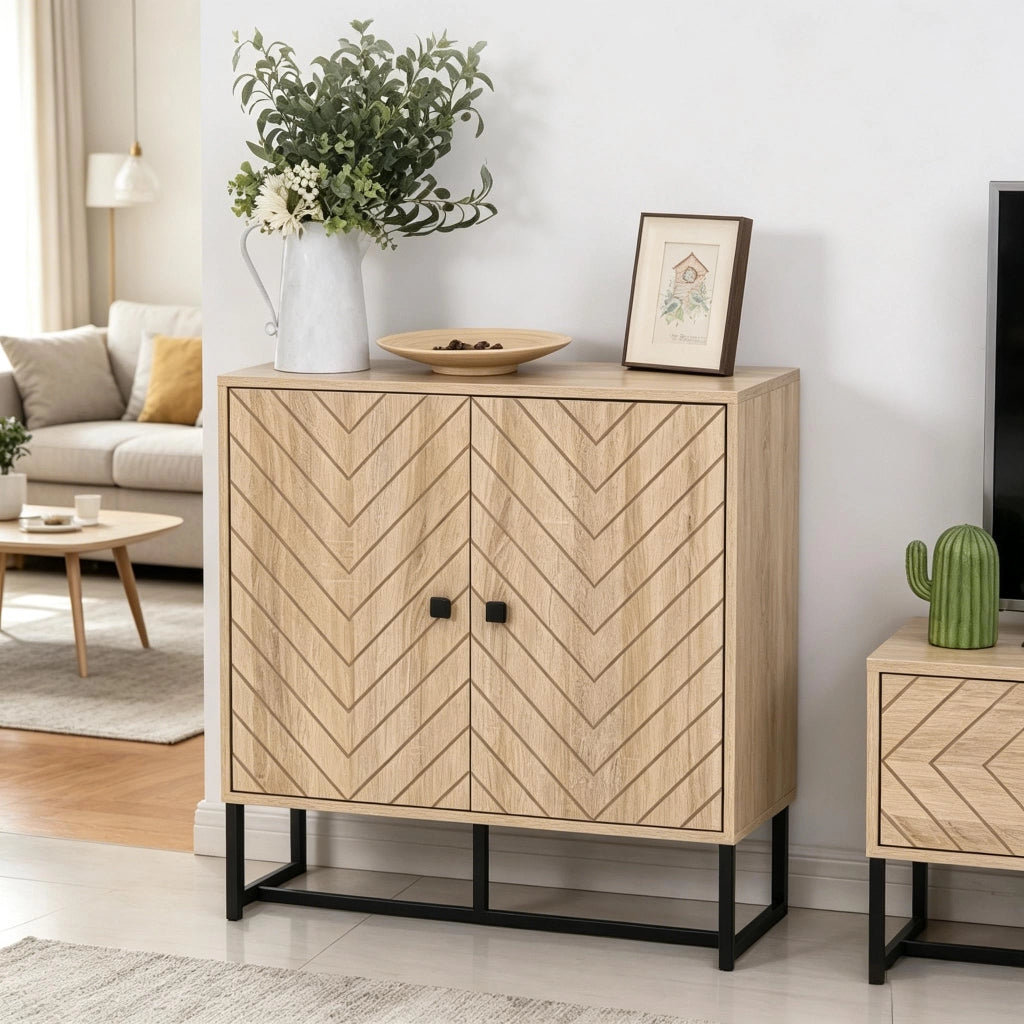 Credenza con ripiani regolabili e ante magnetiche anti-ribaltamento, per soggiorno e ingresso, 80 × 29,5 × 80 cm