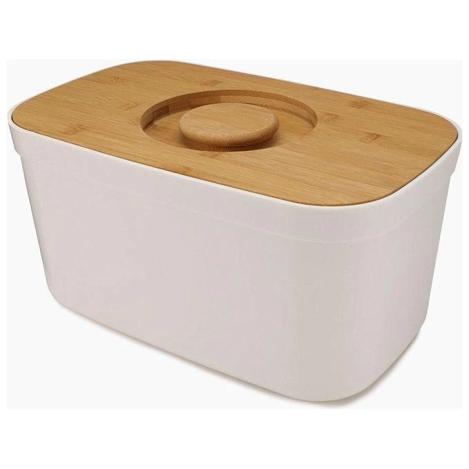 Joseph Joseph 81097 Bread Bin Porta Pane con Coperchio Tagliere in Bamboo e Plastica colore Bianco