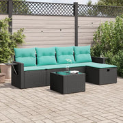 Set Divano da Giardino 6 pz con Cuscini Nero in Polyrattan