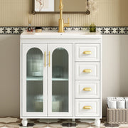 Mobile bagno con lavabo 80 cm, 2 ante, 3 cassetti, MDF, bianco