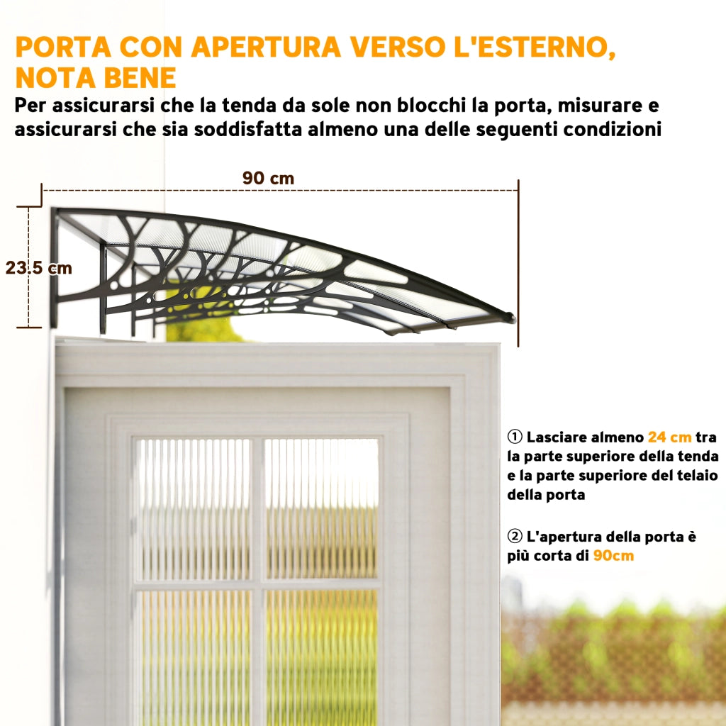 Tettoia per Esterni Curva con Viti e Bulloni Inclusi, in Policarbonato, PP e Alluminio, 122x89x24 cm