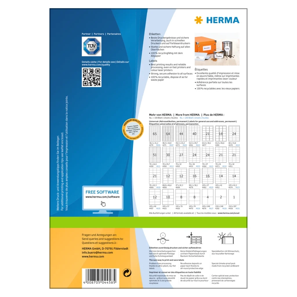 HERMA Etichette Permanenti PREMIUM A4 200x297 mm 100 Fogli 443756