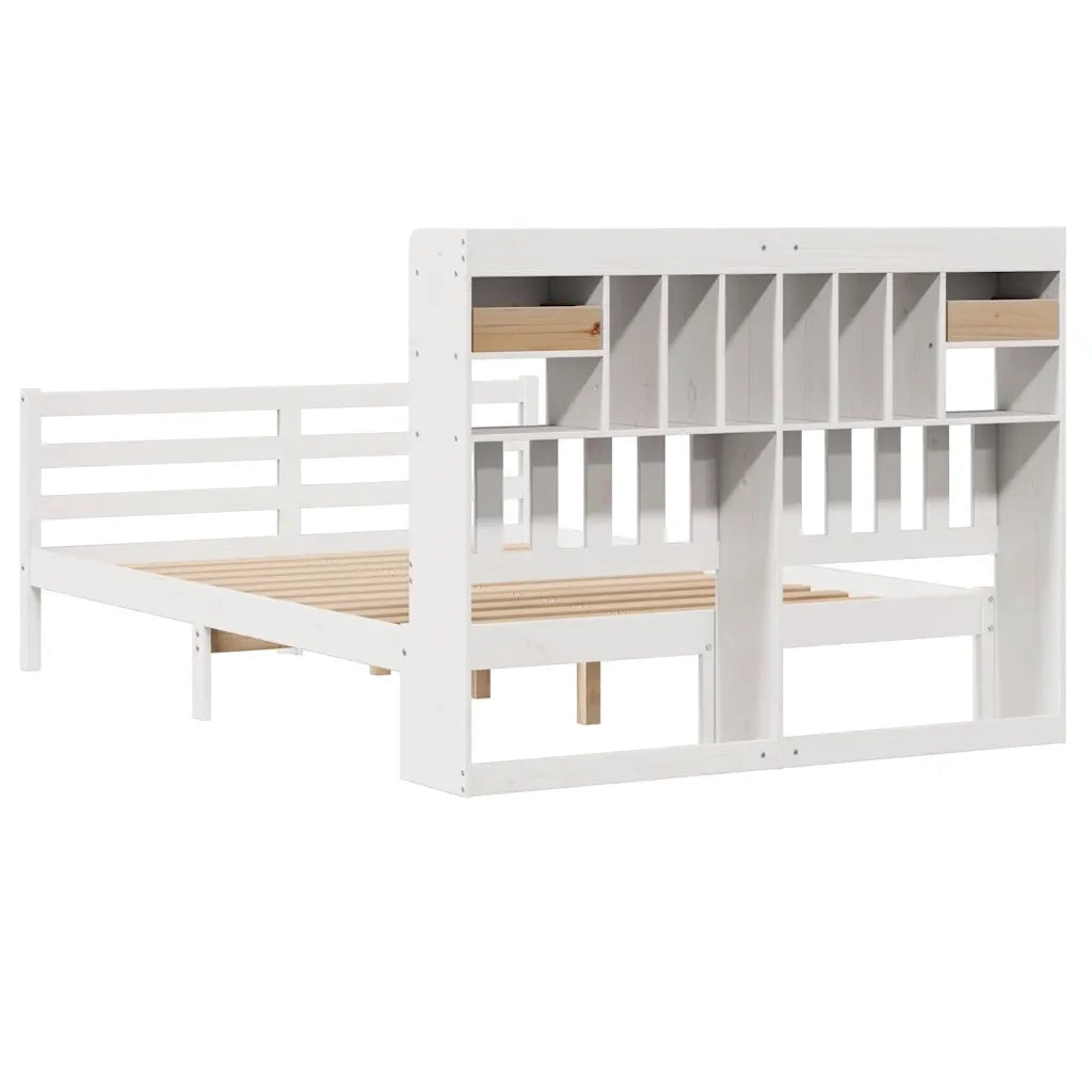 Letto Libreria senza Materasso-Struttura Letto con contenitore Bianco 160x200 cm Legno di Pino 806566