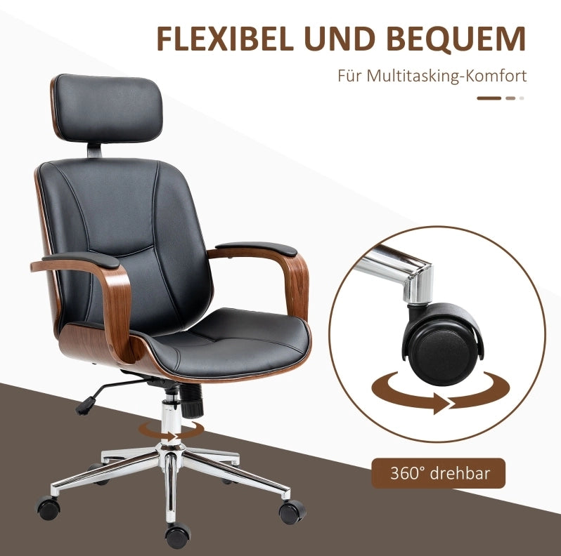 Sedia da ufficio ergonomica nera con poggiatesta rimovibile