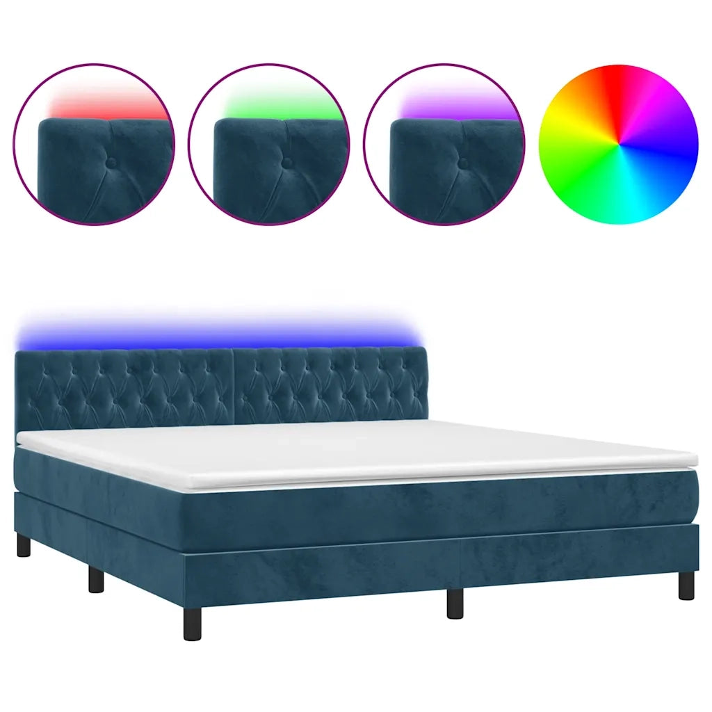 Letto a Molle con Materasso e LED Blu Scuro 180x200 cm 3134601