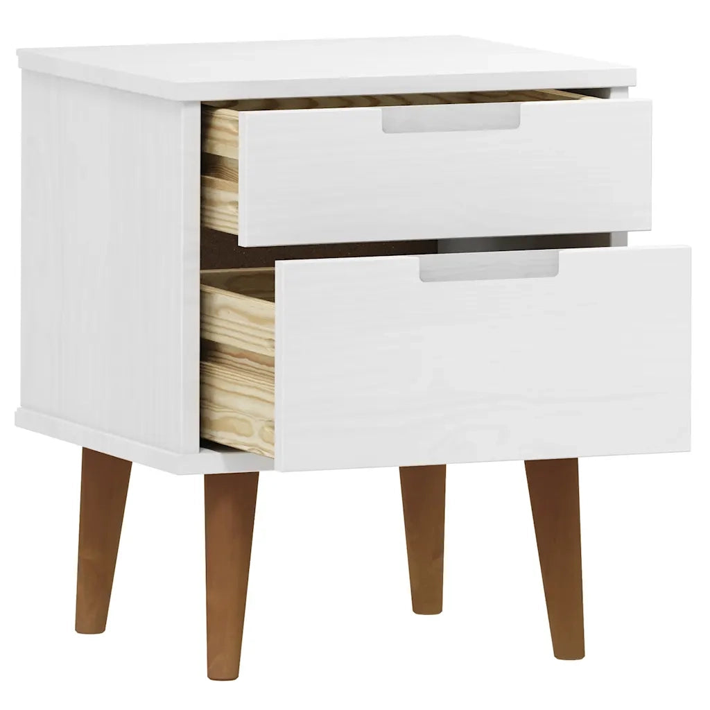 Comodino | Armadio da Notte | Mobiletto da notte MOLDE Bianco 40x35x48 cm in Legno Massello di Pino