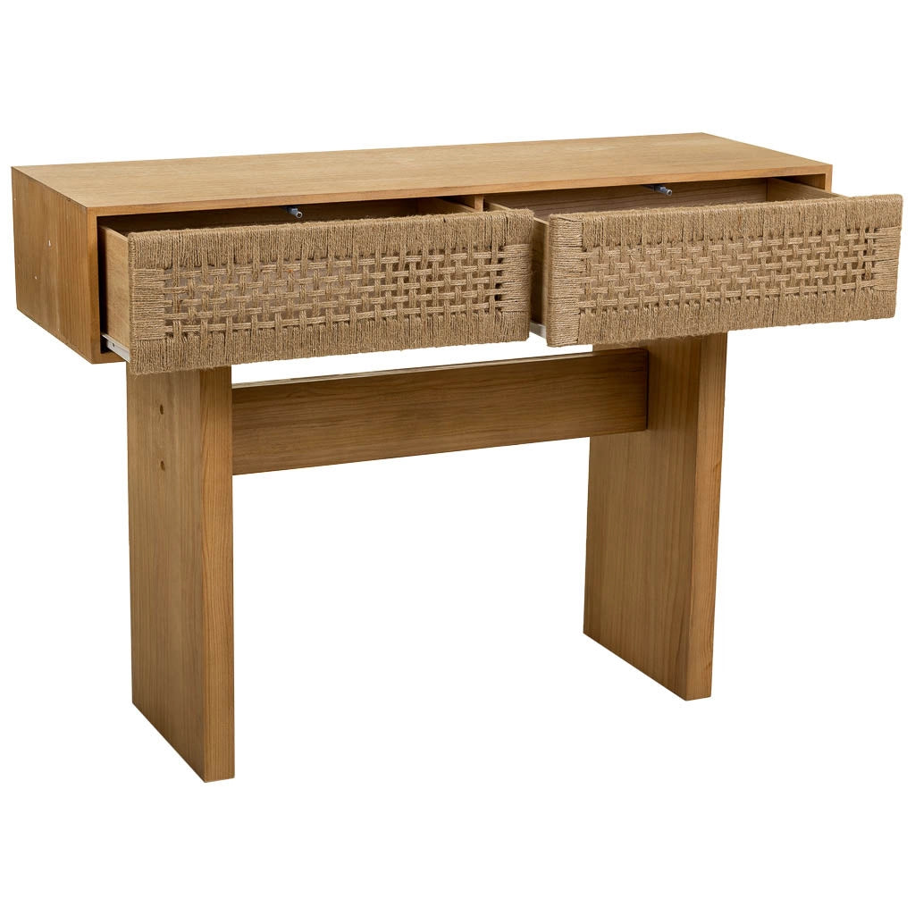 Mobile da ingresso in legno e corda intrecciata marrone 110x36x77h