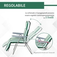 Sedia Sdraio da Spiaggia da 2 Pezzi Pieghevole e Reclinabile, Lettini Prendisole da Giardino con Cuscino Imbottito, Verde e Bianco