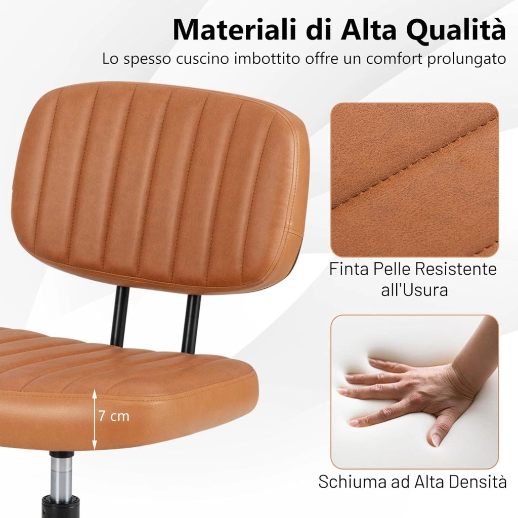 Sedia da Ufficio, Sedia da Scrivania senza Braccioli con Ruote, Altezza Regolabile con Rotazione a 360°, Sgabello per Scrivania con Ruote, Portata 135 kg