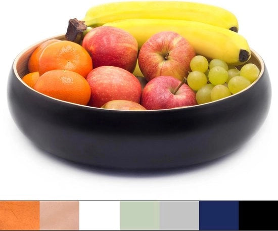 Tazza per frutta in stile grande con stelo di bambù nero 30 cm - scodella per insalata in legno - servizio per frutta o pane - accessori da tavola - accessori da cucina - tazza per frutta per la cucina casalinga