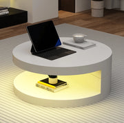 Tavolino rotondo girevole con LED, doppio piano e struttura in MDF