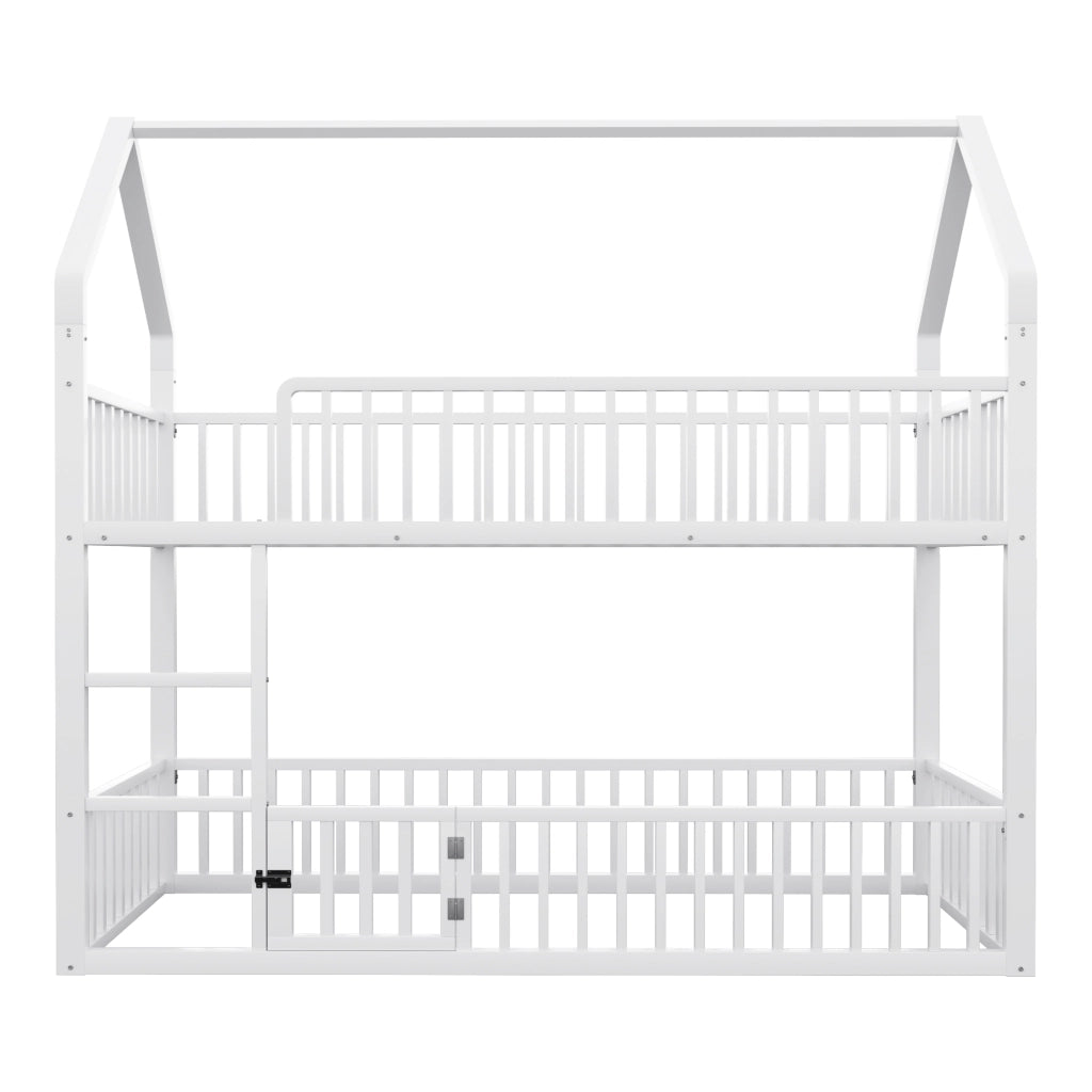 Letto a Castello 90x200 cm con Scala Frontale e Porta Apribile; in Metallo; Bianco