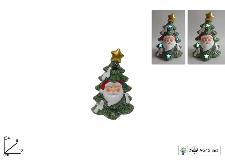 Albero Decorativo in Ceramica Babbo Natale con Luci 24 cm