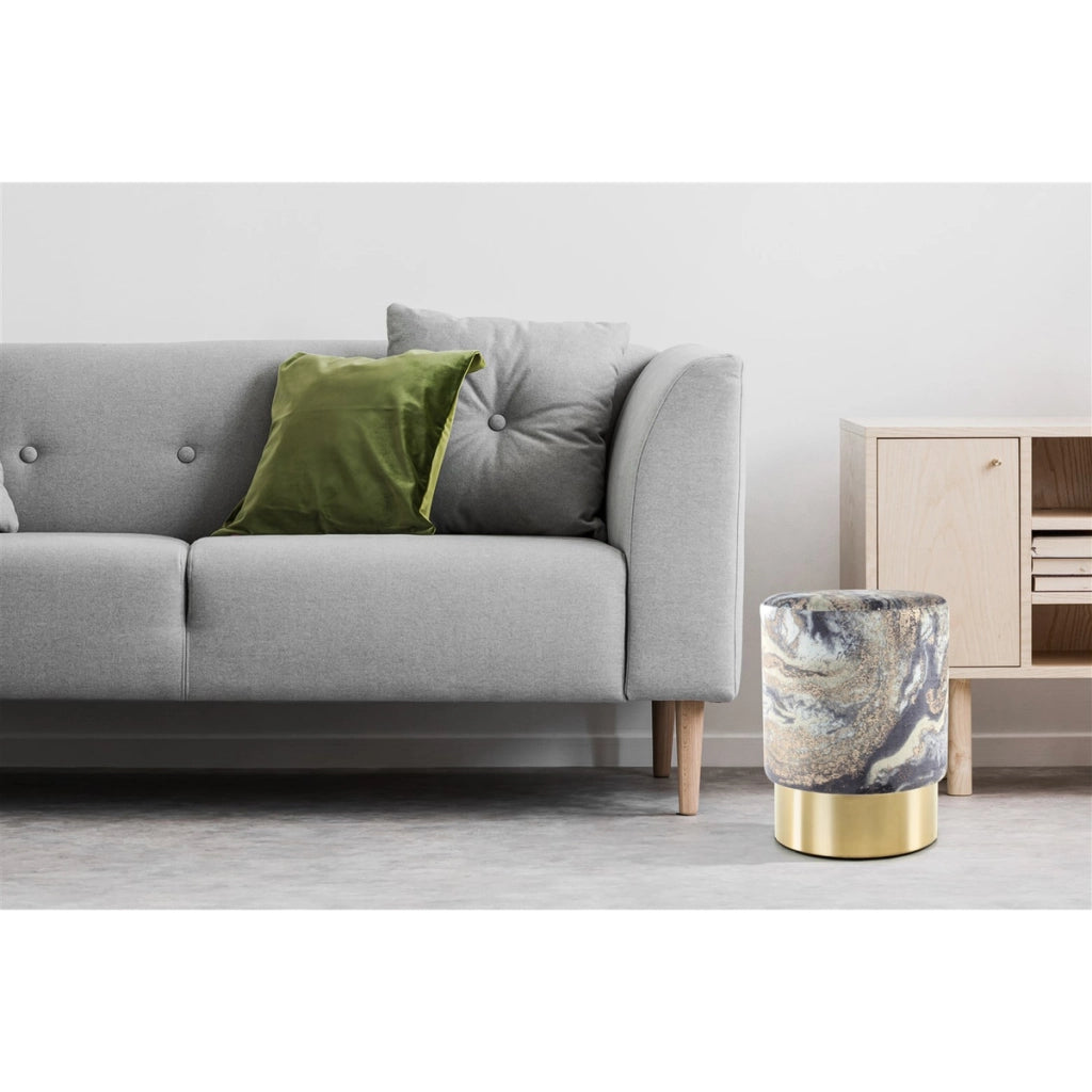 Pouf Gipsy 325 in velluto azzurro e base oro