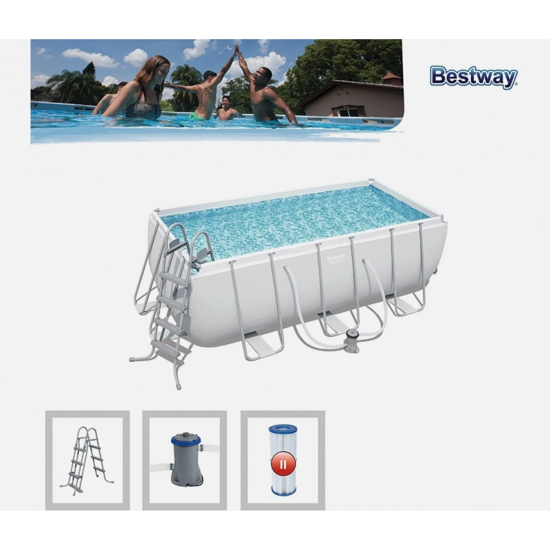 Piscina fuori terra rettangolare con filtro a cartuccia e ChemConnect, 412x201x122 cm con scaletta - Bestway