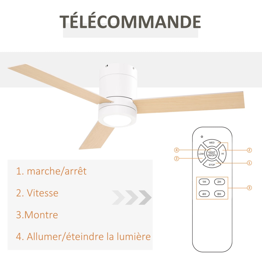 Ventilatore a Soffitto 2 in 1 con Luce LED ¨C Zephmum ¨C 3 Velocit¨¤, Telecomando, 112 cm, Naturale e Bianco
