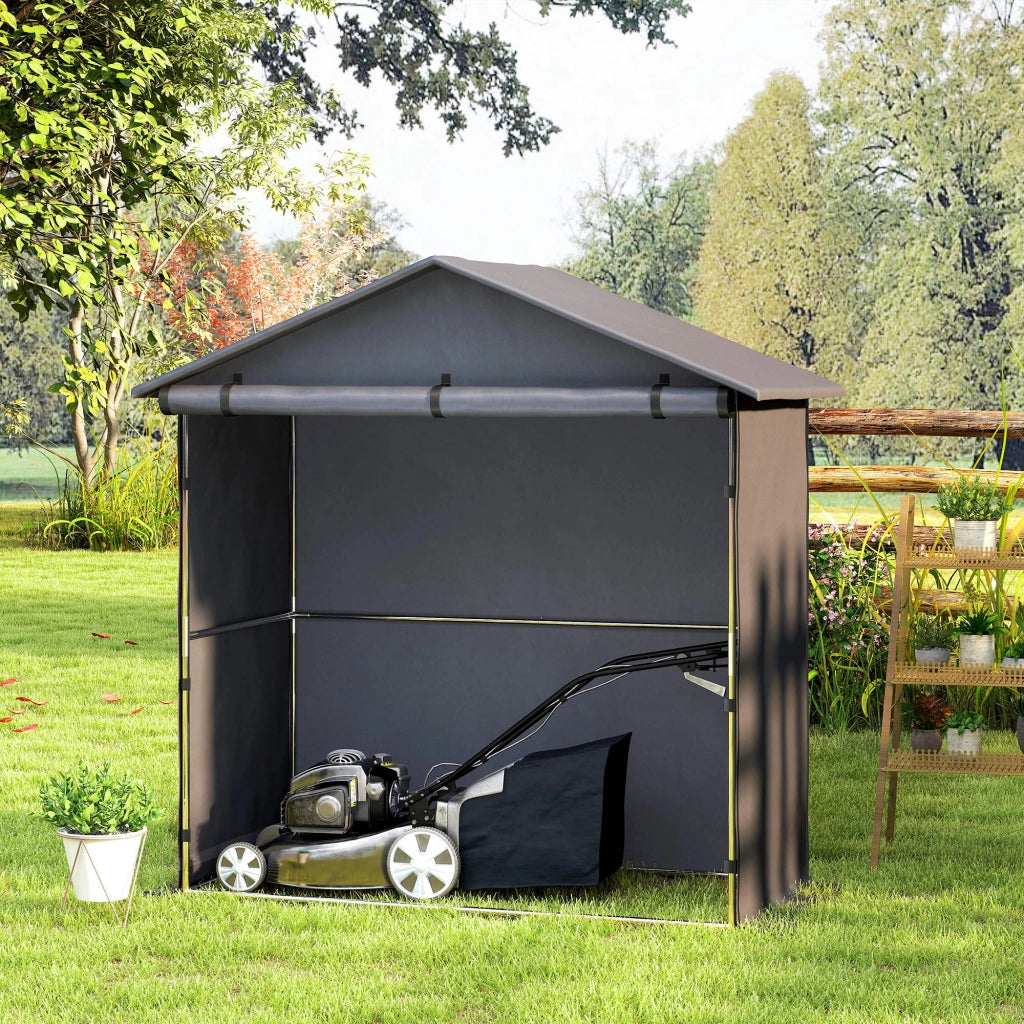 Tenda Garage per Bici e Moto Capanno da Giardino con Porta Avvolgibile 112x200x200 cm Grigio Scuro
