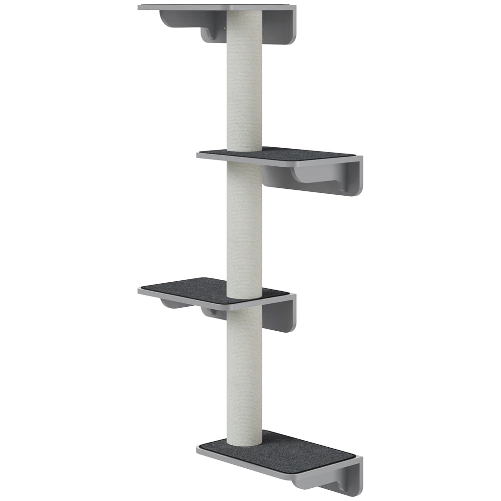 Tiragraffi da Parete per Gatti Altezza 137cm con 4 Piattaforme e 3 Tronchetti in MDF e Iuta Albero per Arrampicata e Gioco
