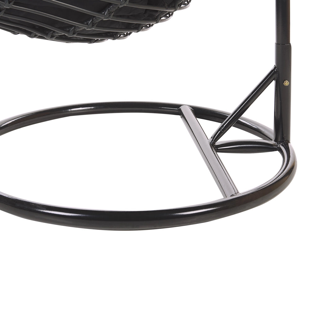Sedia sospesa poltrona pensile Cestino di vimini rotondo in rattan Nero con cuscini Struttura in metallo Boho