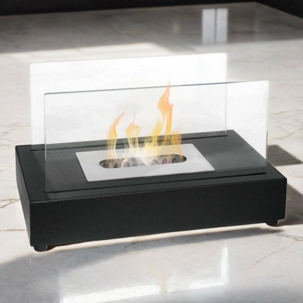 Camino a bioetanolo Ardesio, Caminetto ecologico, Focolare senza fumo, Riscaldatore ad etanolo, Made in Italy, 18x35 h21 cm, Nero