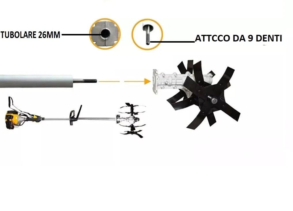 Gruppo zappette decespugliatore motozappa fresa ingranaggio Zappe 9 denti Ø26 mm