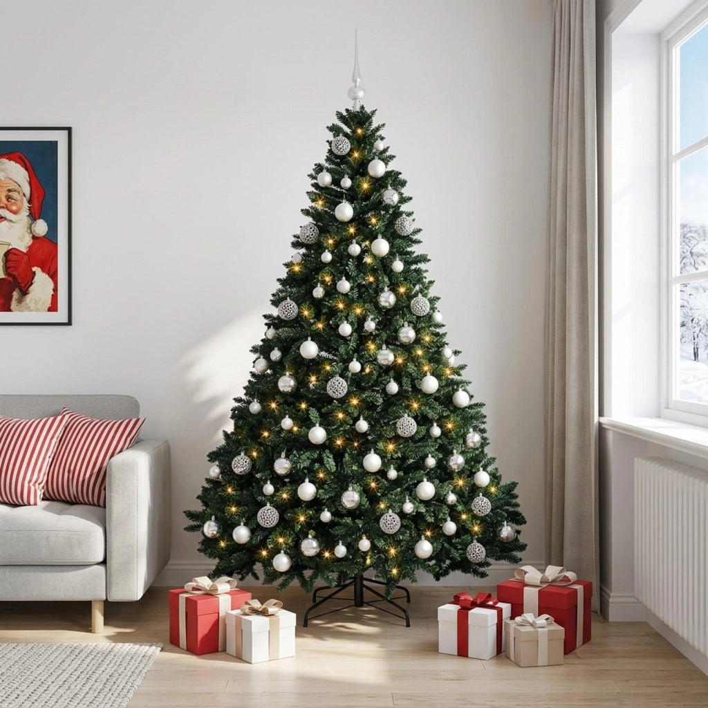 Albero di Natale artificiale verde scuro con palline 240 cm 3467020