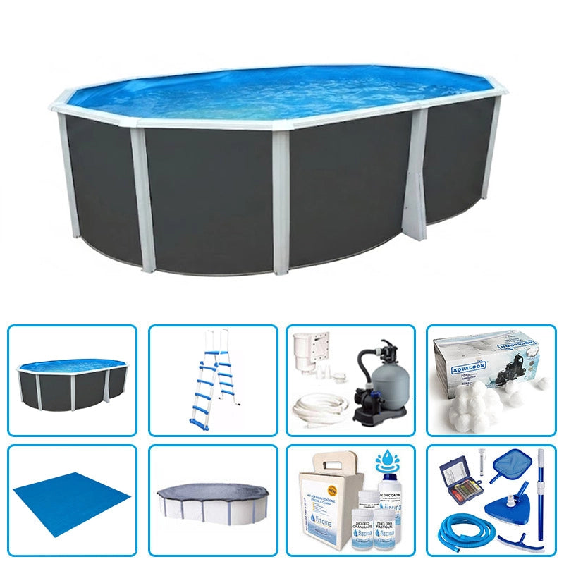 Piscina Fuori Terra Steeldesign Omega 550 Liner 0,6 Mm - 5,50 X 3,66 X H.1,32 M - Kit Pro