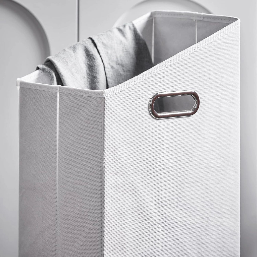 Wäscheschrank con Sacco Portabiancheria Mobile Bagno Salvaspazio con Cesto Estraibile Mobiletto Bagno in Legno per Piccoli Bagni o WC Ospiti, Bianco, 30x97x30cm BZR161-W