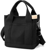 Borsa da spalla grande con più tasche, borsa da spalla in canapa per donne, borsa da spalla crossbody, borsa da spalla retro, borsa da studente - nera