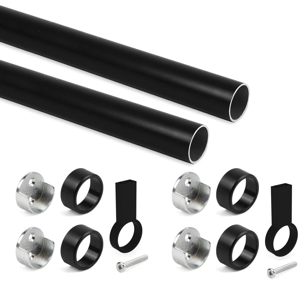 Emuca Kit tubo per armadio rotondo Ã˜28, 1,15 m, Verniciato nero, Alluminio e Zama, 1 u.