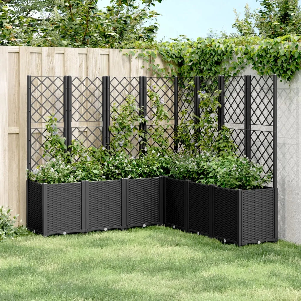 Fioriera | Cassetta per fiori | Vaso da Giardino con Traliccio Nera 160x160x140 cm in PP