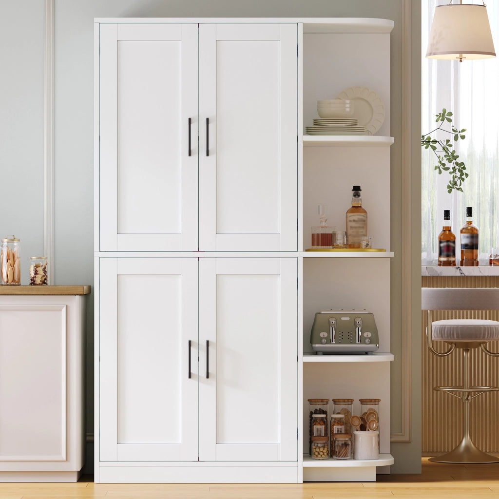 Armadio cucina alto con 4 ante e 4 vani aperti, ripiani regolabili, 103 × 40 × 163 cm, bianco