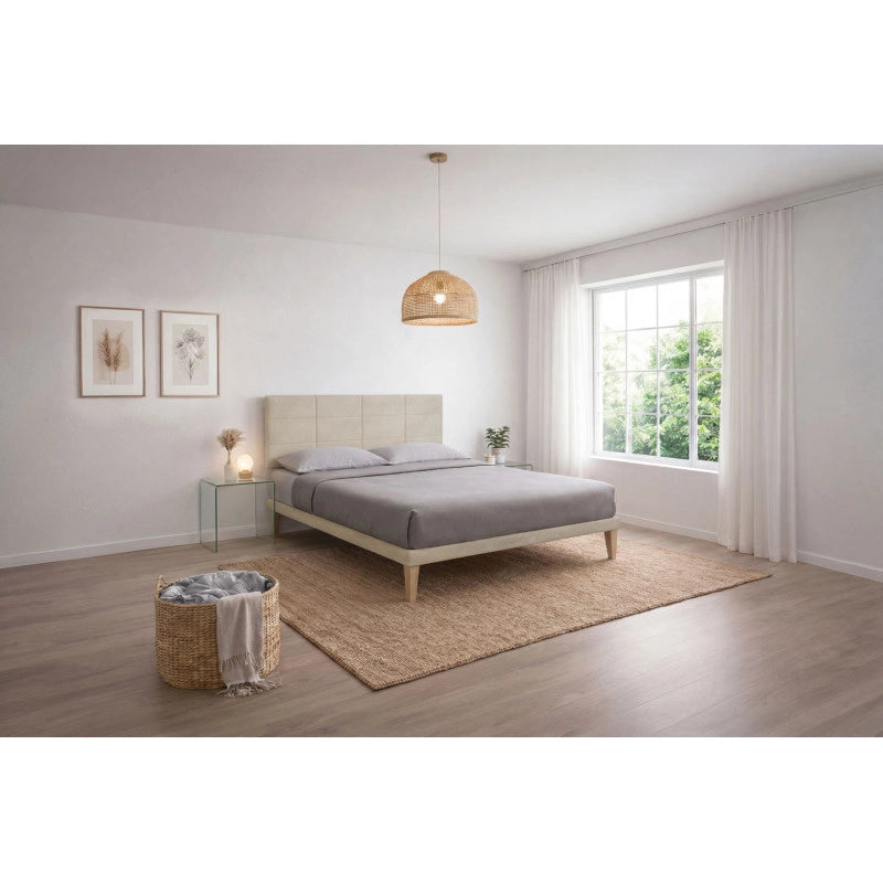 Letto imbottito Letto Matrimoniale alla Francese 140x190 cm Square - Con rete,Microfibra,Sabbia