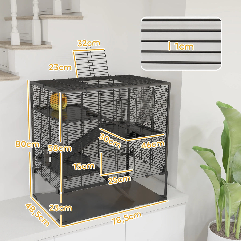 Gabbia per criceti 4 livelli con casetta e accessori ¨C Xylo ¨C nero, vetro, 78x48x80 cm