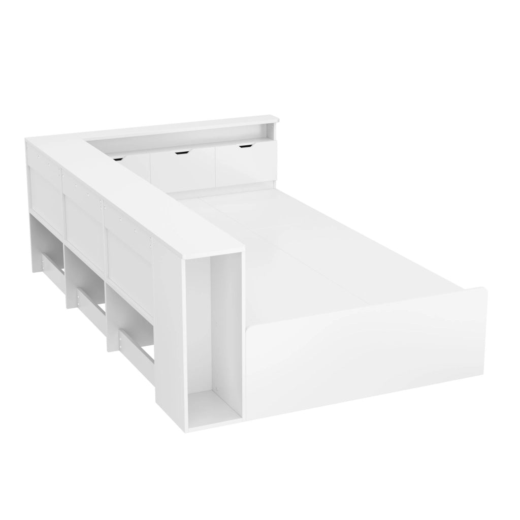 OKWISH Letto Bambino 90×200 cm, Letto Singolo con 4 Cassetti, Libreria e Armadietti Contenitore, senza Materasso, in MDF, Bianco