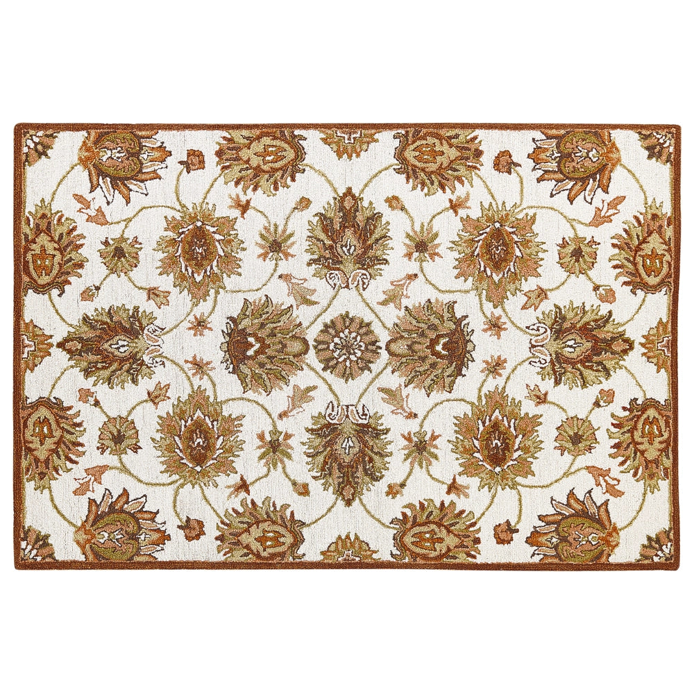Tappeto in lana beige e marrone 140 x 200 cm a pelo lungo motivo orientale