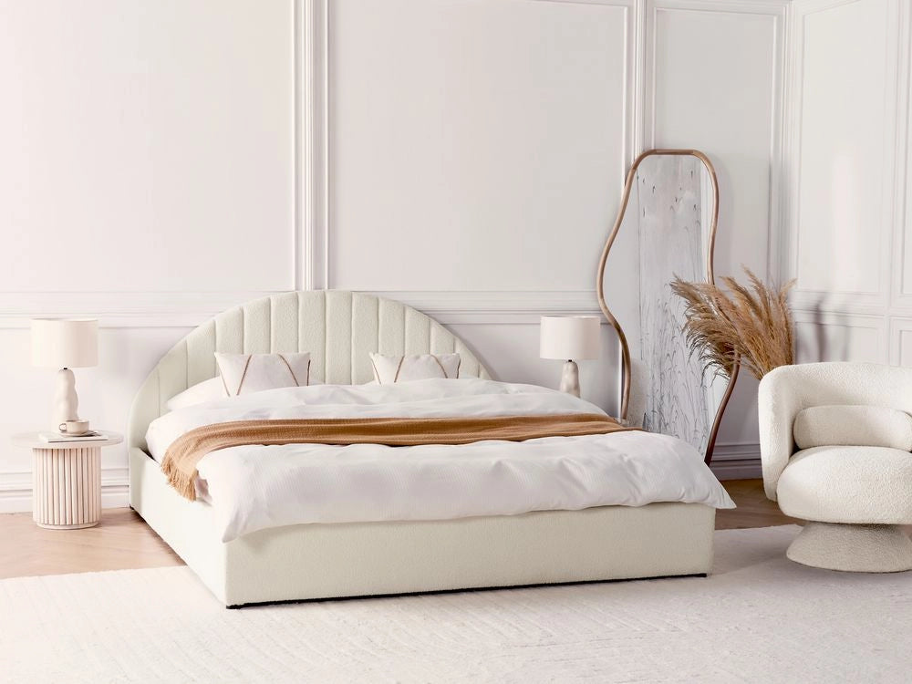 Letto contenitore Bianco Sporco Boucle Poliestere Tessuto UE Doppio Dimensioni 180 x 200 cm Design moderno minimalista