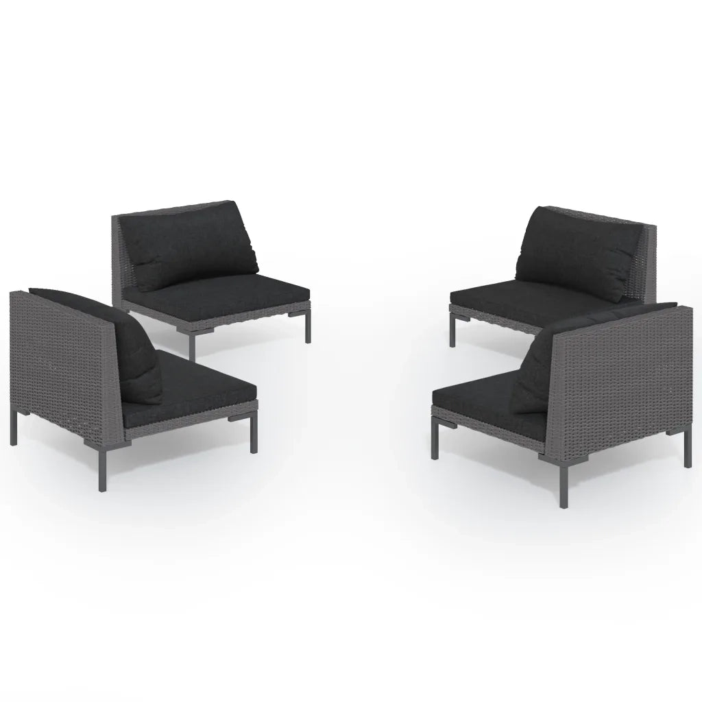 Set Divani da Giardino 4 pz con Cuscini Polyrattan Grigio Scuro 3099803