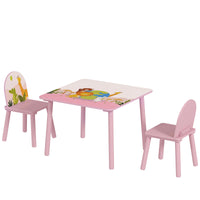 Set Tavolo e Sedie per Bambini 3-8 Anni Disegni di Animali e Bordi Arrotondati in MDF e Legno di Pino Rosa