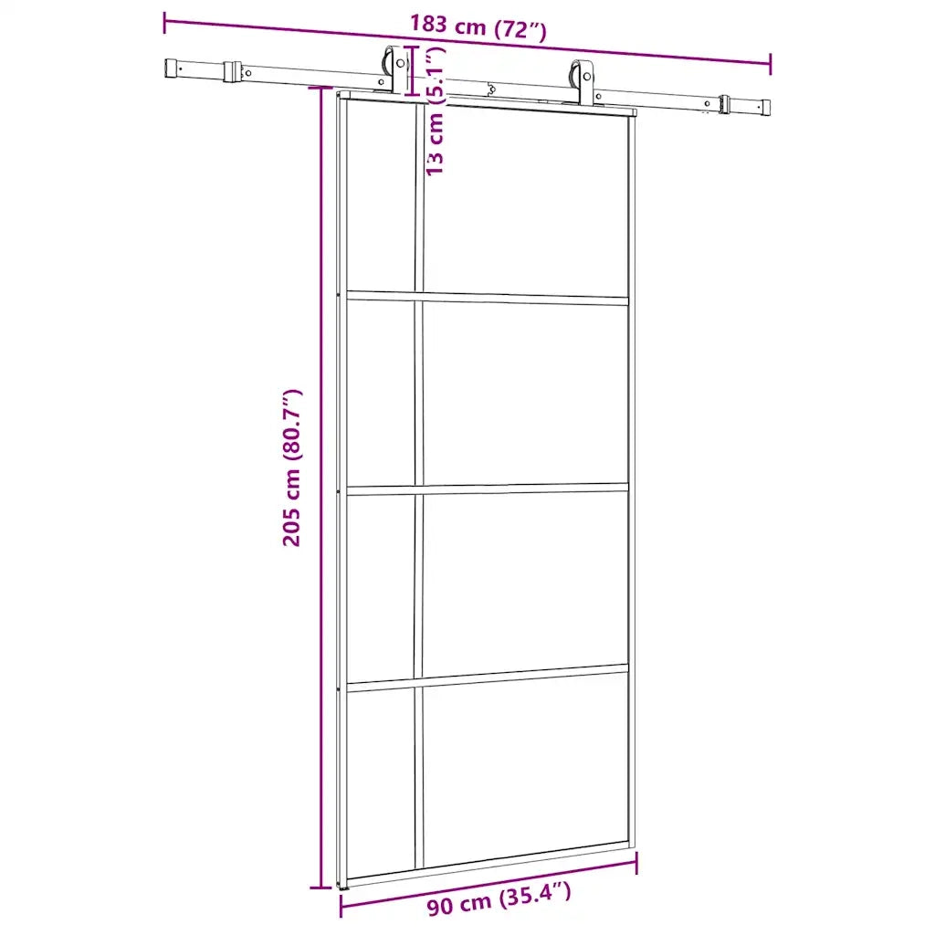 Porta Scorrevole con Ferramenta Nera 90x205 cm in Vetro ESG 3375811
