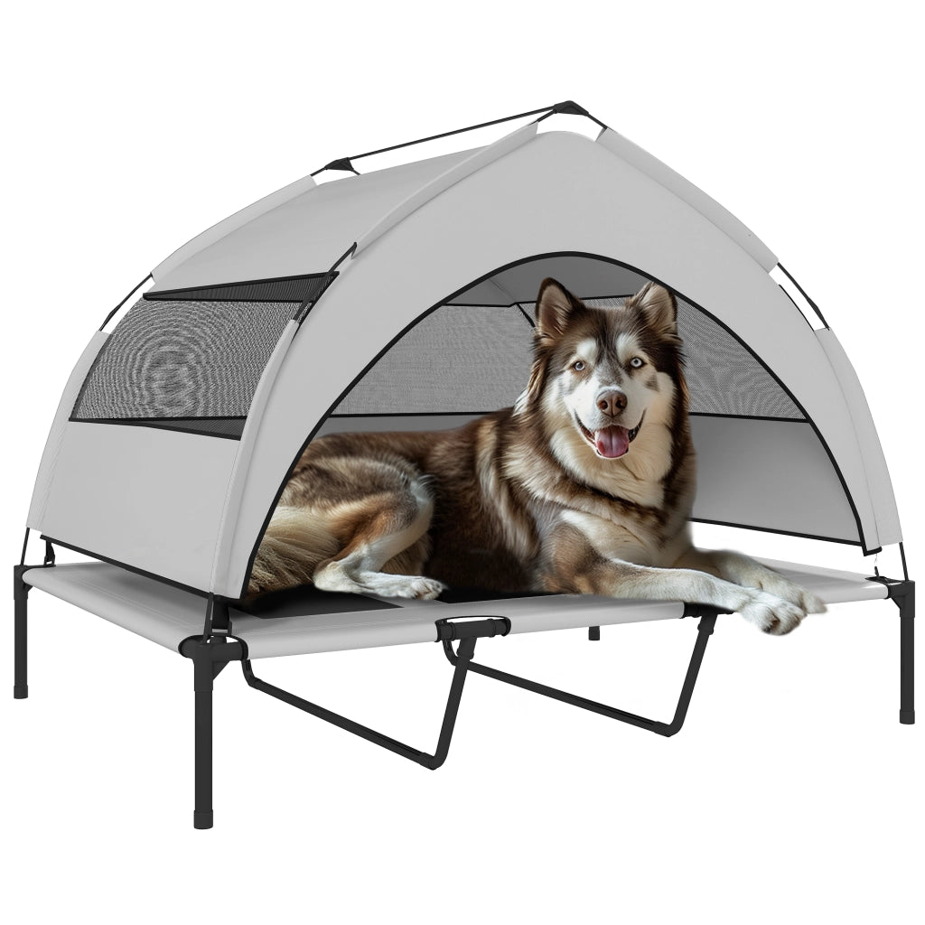 Brandina per Cani Rialzata 122x92x94 cm con Copertura a 3 Lati Rimovibile Tessuto Grigio Chiaro e Nero