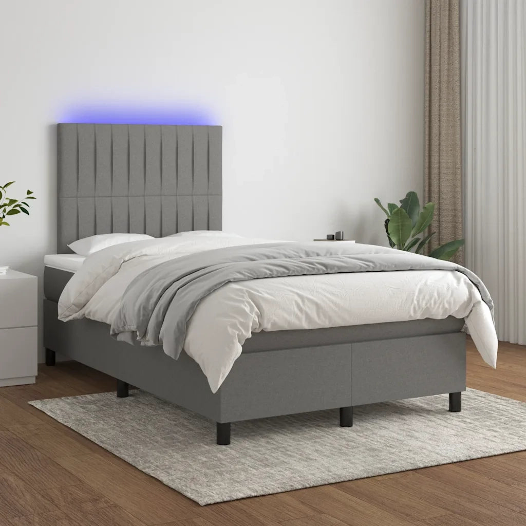 Letto a Molle Materasso e LED Grigio Scuro 120x190cm in Tessuto 3270212