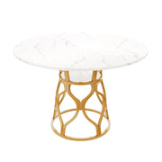 Tavolo da pranzo 4-6 posti con ripiano - per cucina - 100x100x75 cm - bianco e oro