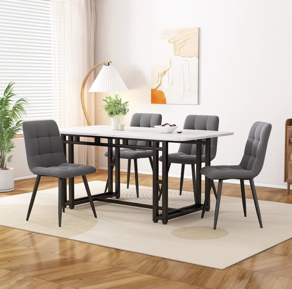 Tavolo da pranzo 120 cm moderno con gambe in metallo; MDF nero e bianco