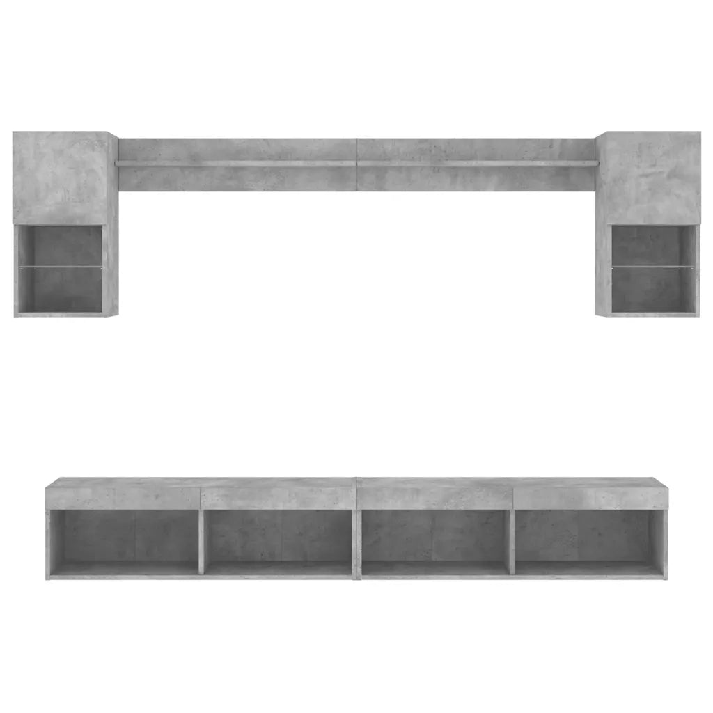 Mobili TV a Muro con LED 6pz Grigio Cemento Legno Multistrato