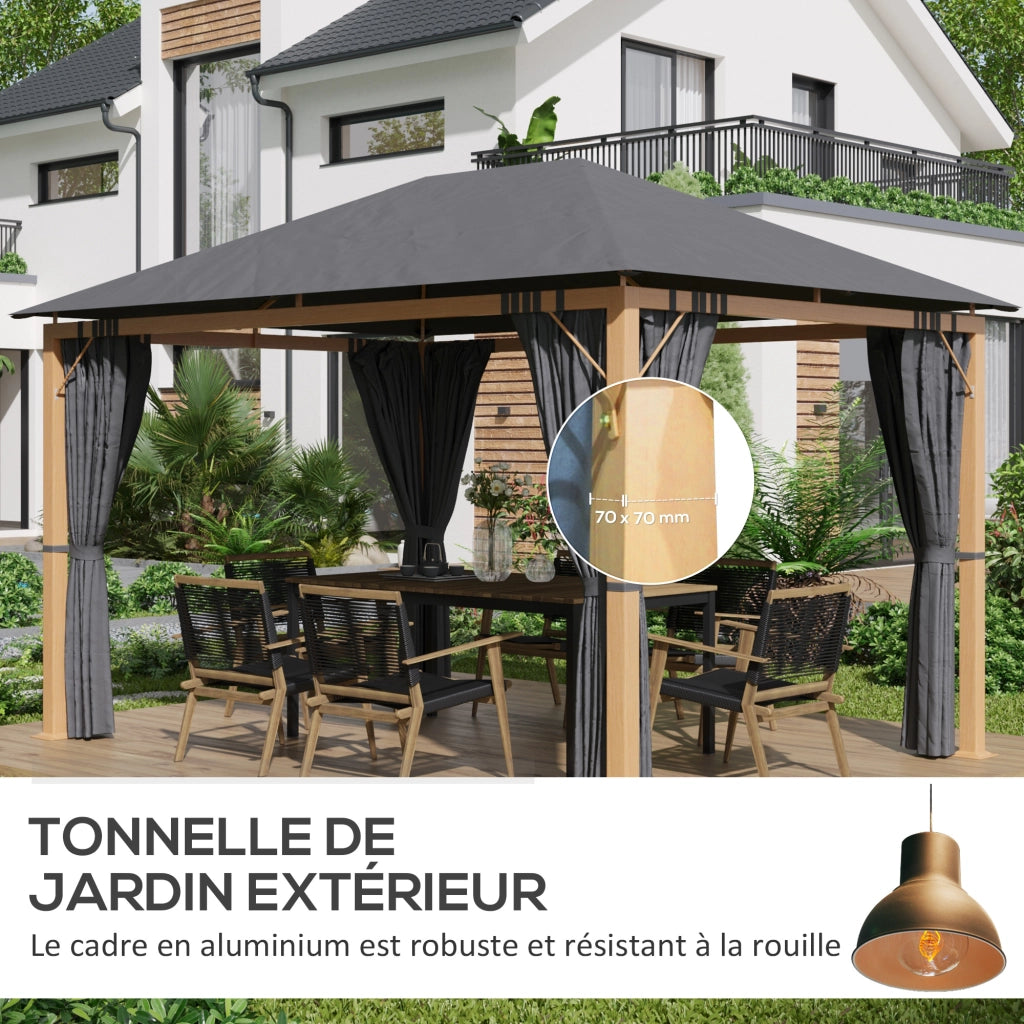 Gazebo rettangolare con tende laterali - Xylo - Struttura alluminio, tetto poliestere 4x3m