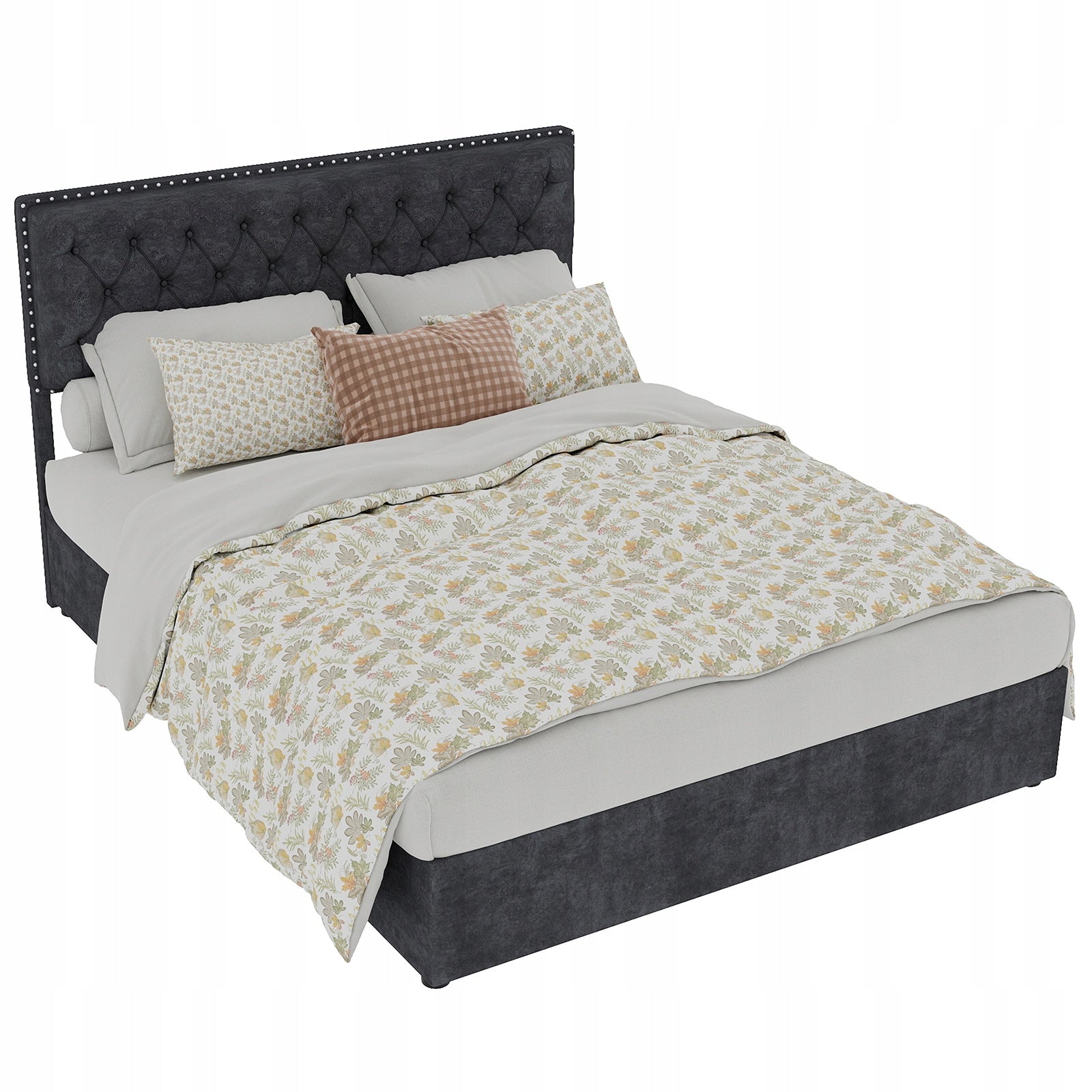 Letto imbottito 140x200 grigio - Xylo - Base sollevabile