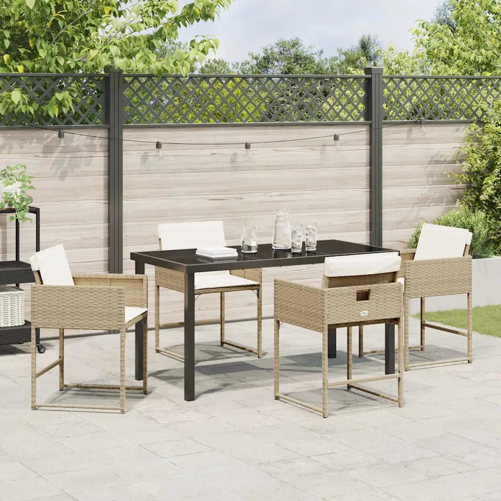 Set da Pranzo per Giardino con cuscino 5 pcs Beige polyrattan 3380021