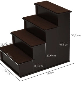 Scala per cani e gatti 40x59x54,2 cm in MDF marrone scuro, per divano e letto